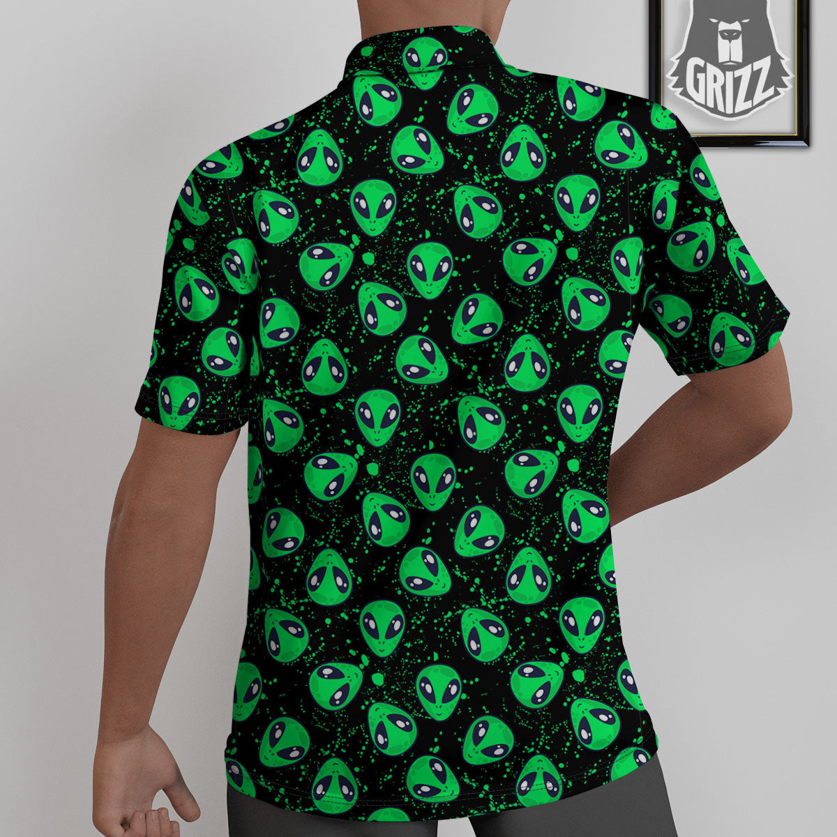 Alien Face Green Print Pattern Untucked Shirts-grizzshop