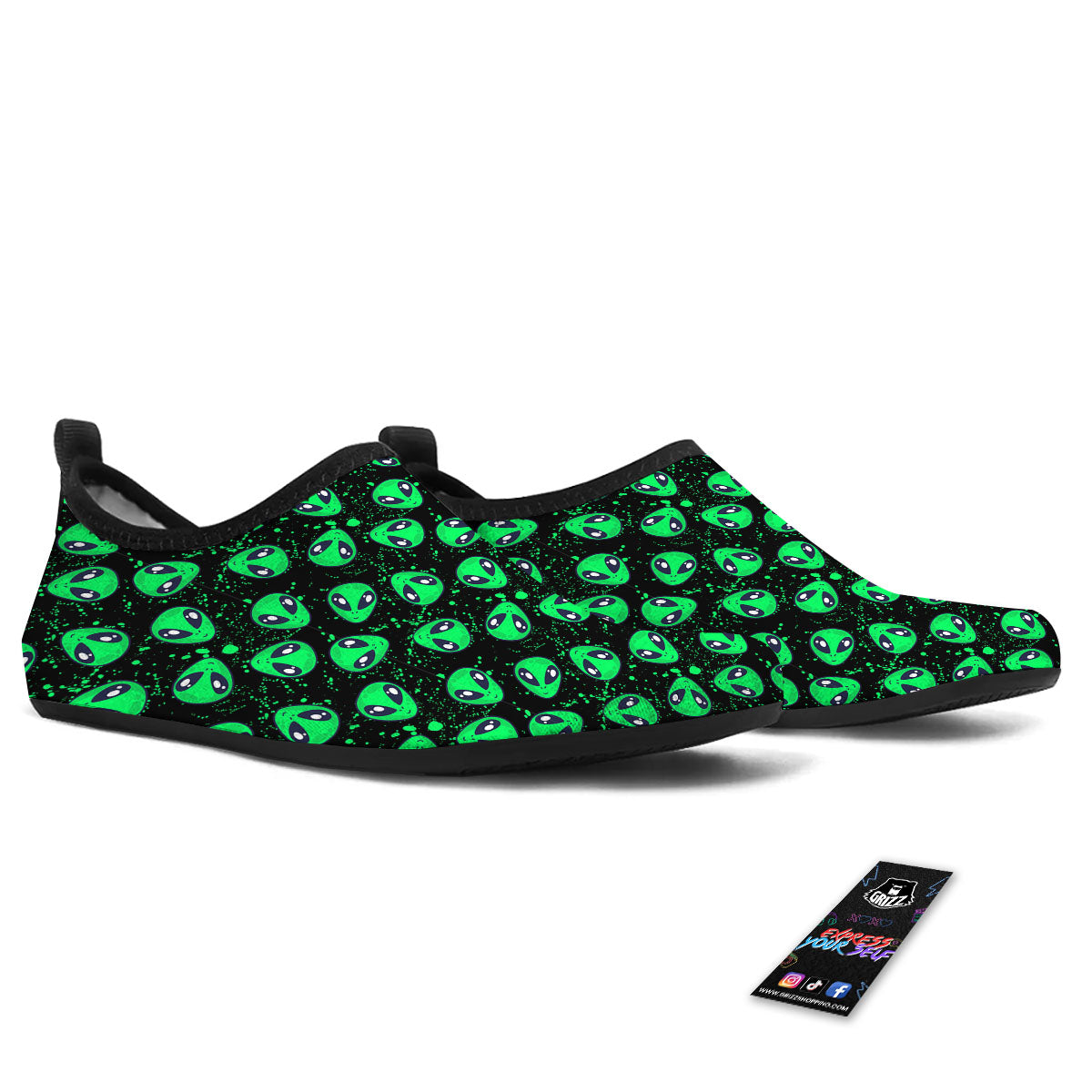 Alien Face Green Print Pattern Water Shoes-grizzshop