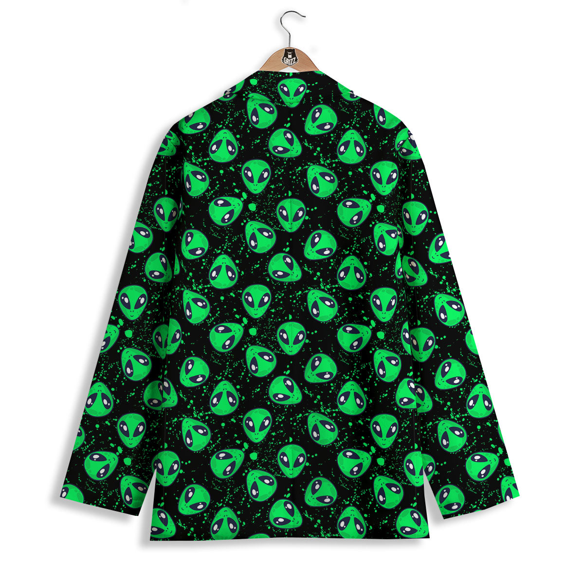 Alien Face Green Print Pattern Women's Blazer-grizzshop