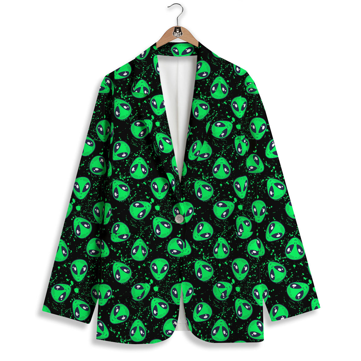 Alien Face Green Print Pattern Women's Blazer-grizzshop