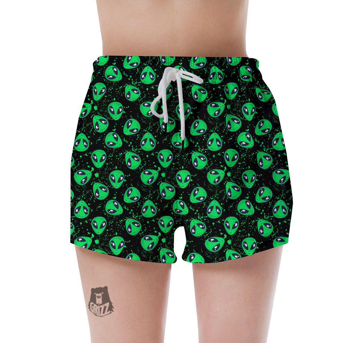 Alien Face Green Print Pattern Women's Shorts-grizzshop