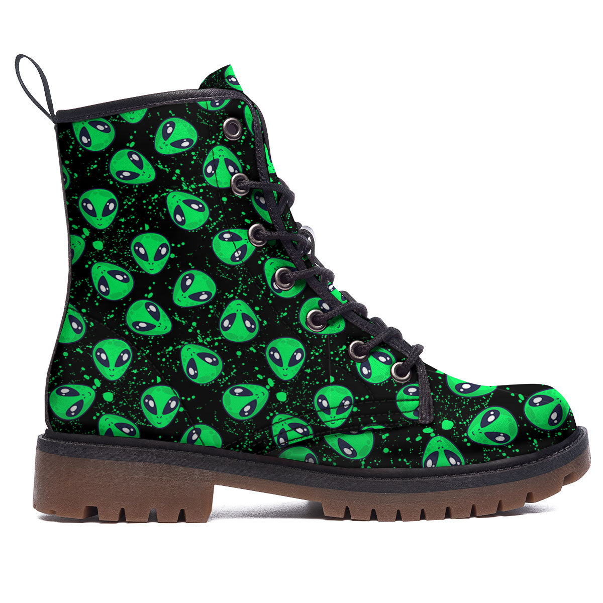 Alien Face Green Print Pattern Work Boots-grizzshop