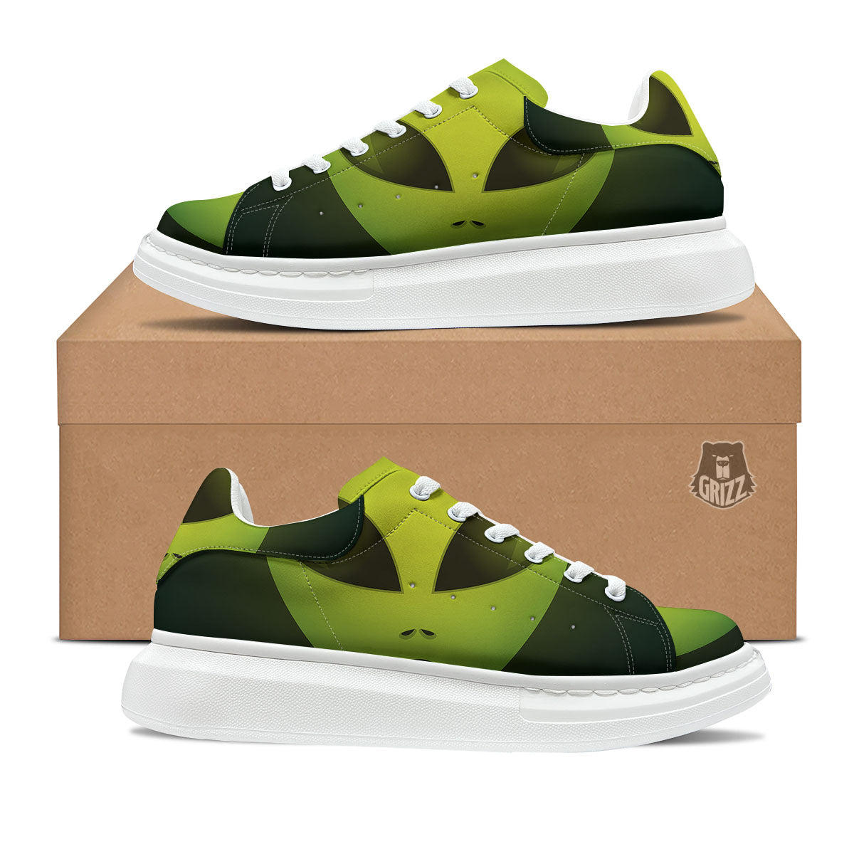 Alien Face Green Print Platform Shoes-grizzshop
