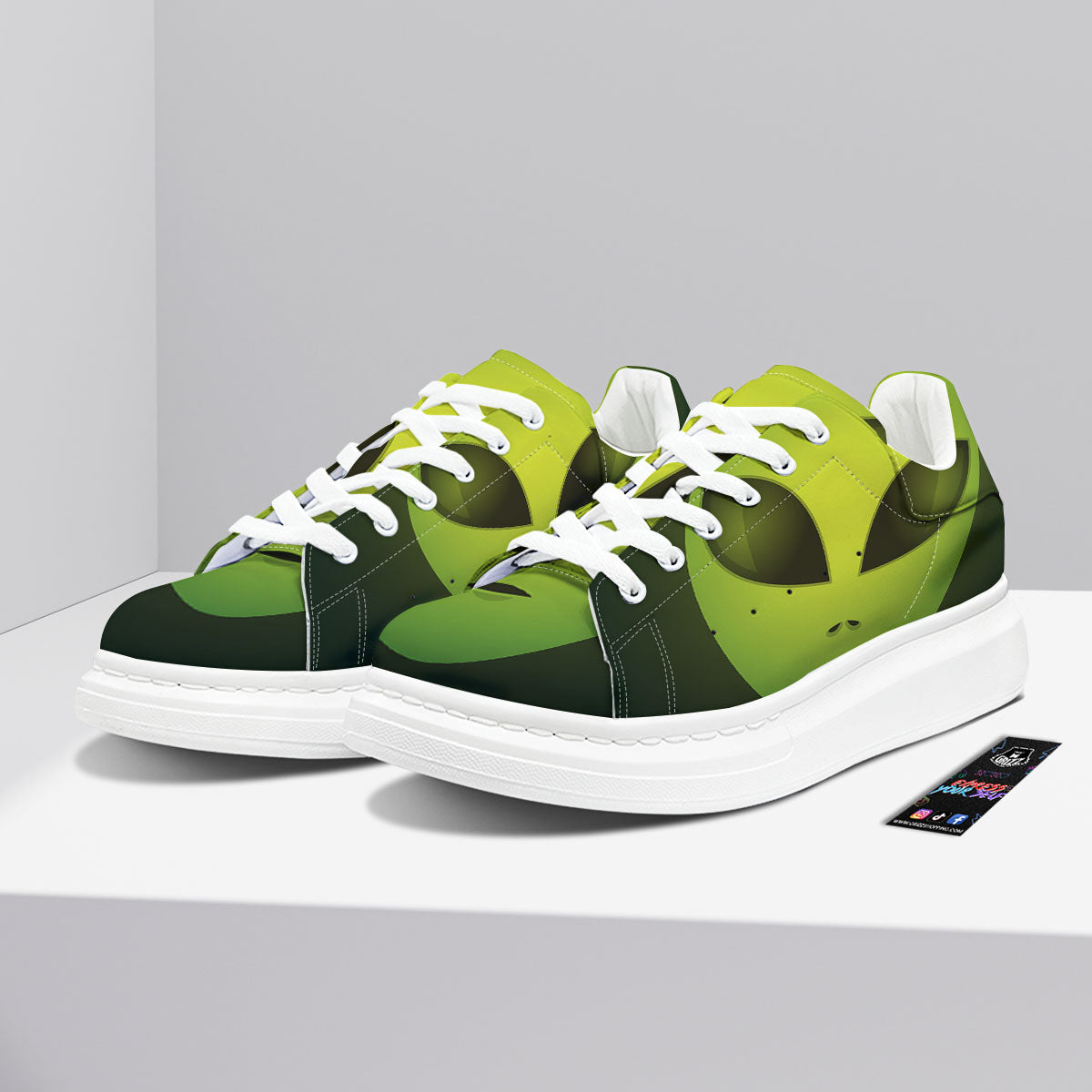 Alien Face Green Print Platform Shoes-grizzshop
