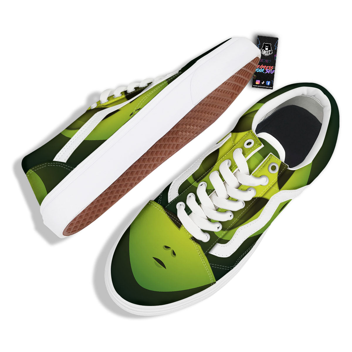 Alien Face Green Print Skate Shoes-grizzshop