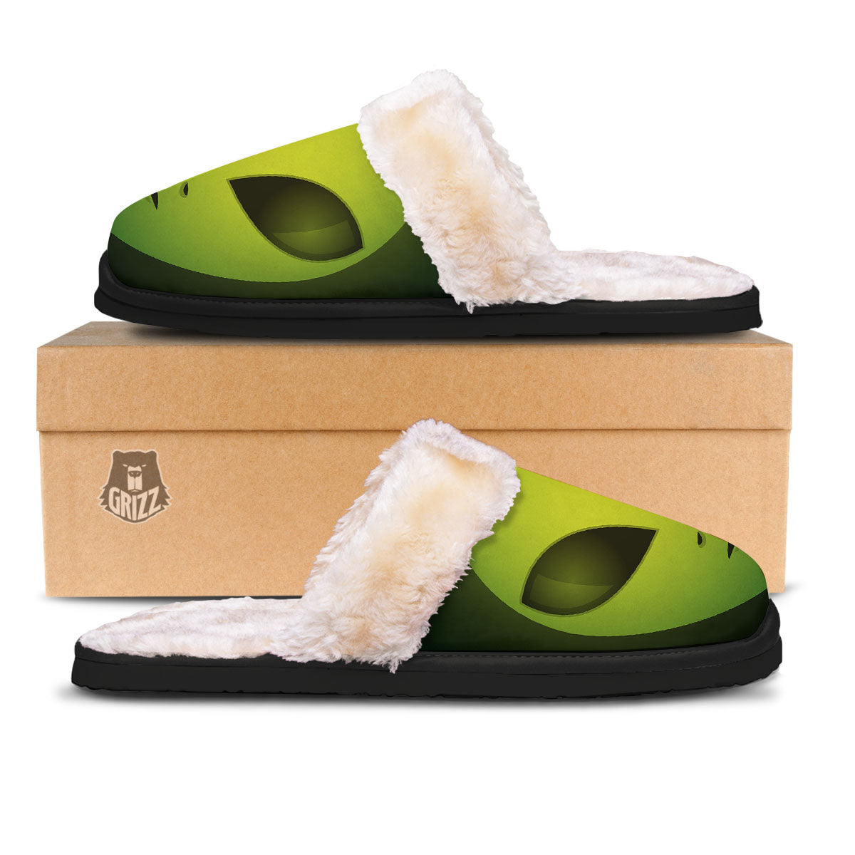 Alien Face Green Print Slippers-grizzshop