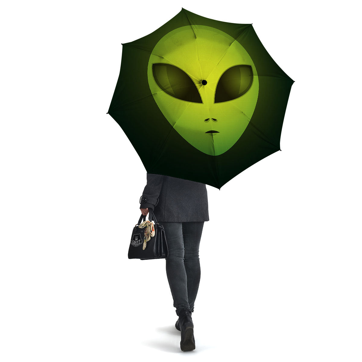 Alien Face Green Print Umbrella-grizzshop
