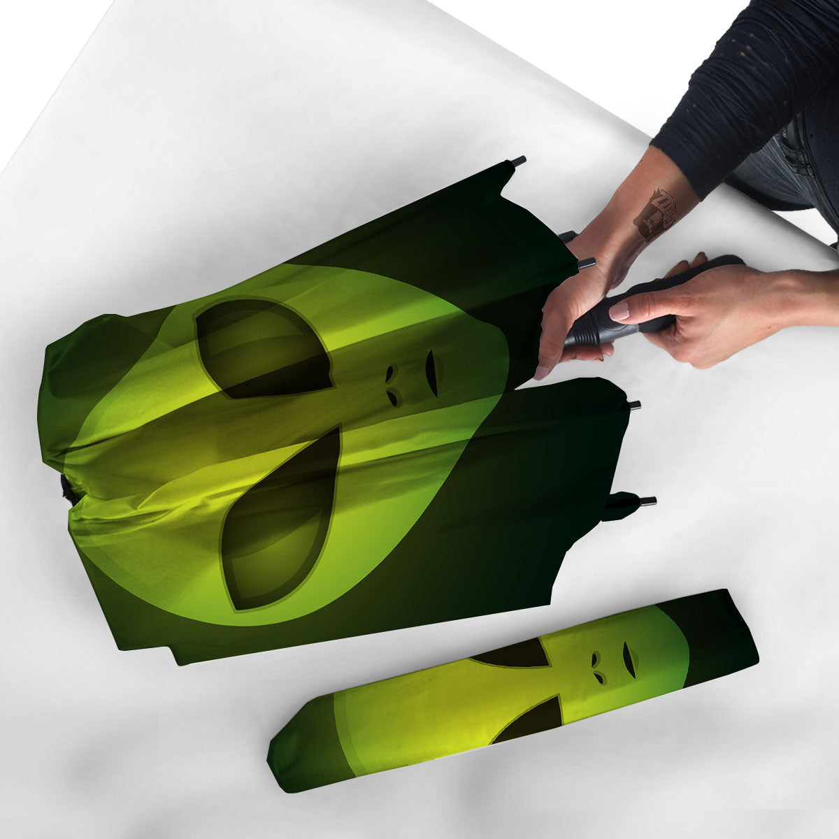 Alien Face Green Print Umbrella-grizzshop