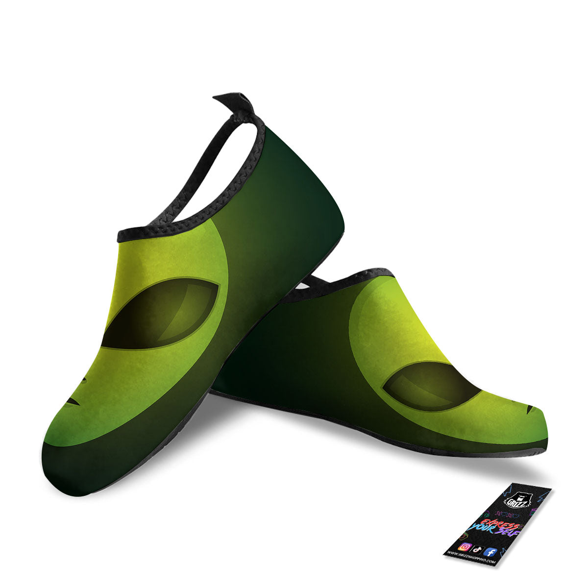 Alien Face Green Print Water Shoes-grizzshop