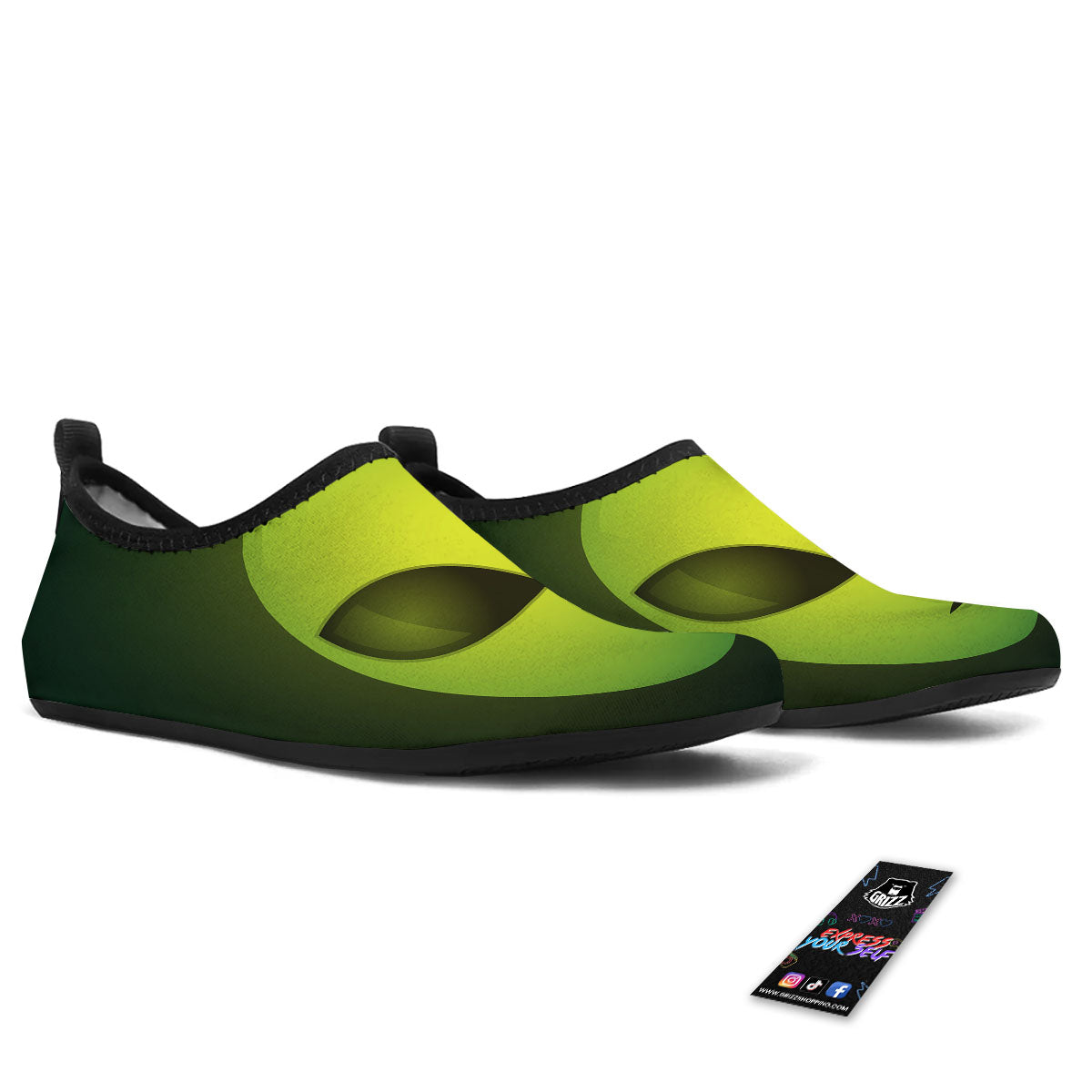 Alien Face Green Print Water Shoes-grizzshop
