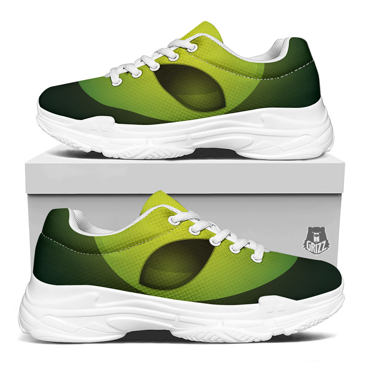 Alien Face Green Print White Chunky Shoes-grizzshop