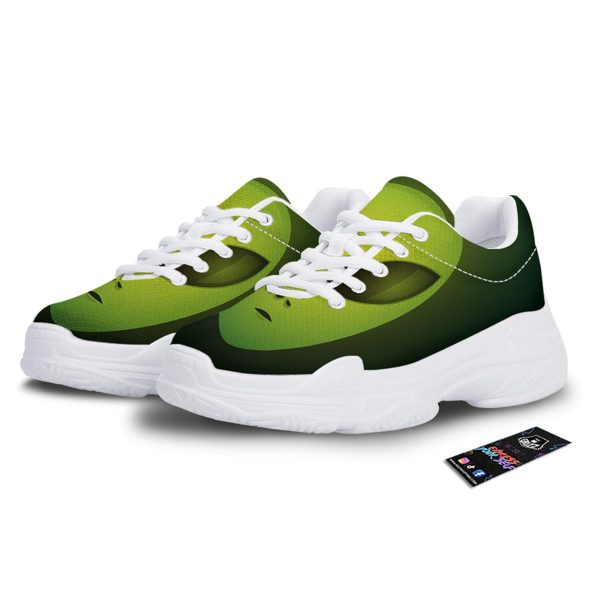 Alien Face Green Print White Chunky Shoes-grizzshop