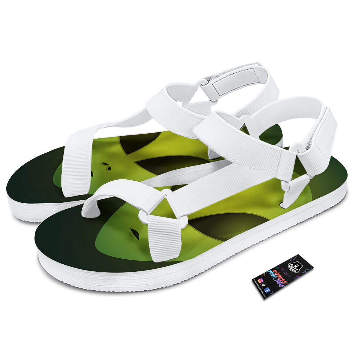 Alien Face Green Print White Open Toe Sandals-grizzshop