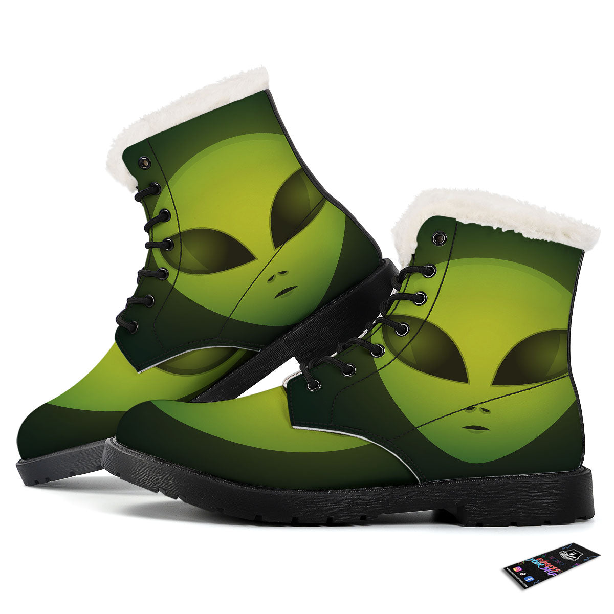 Alien Face Green Print Winter Boots-grizzshop