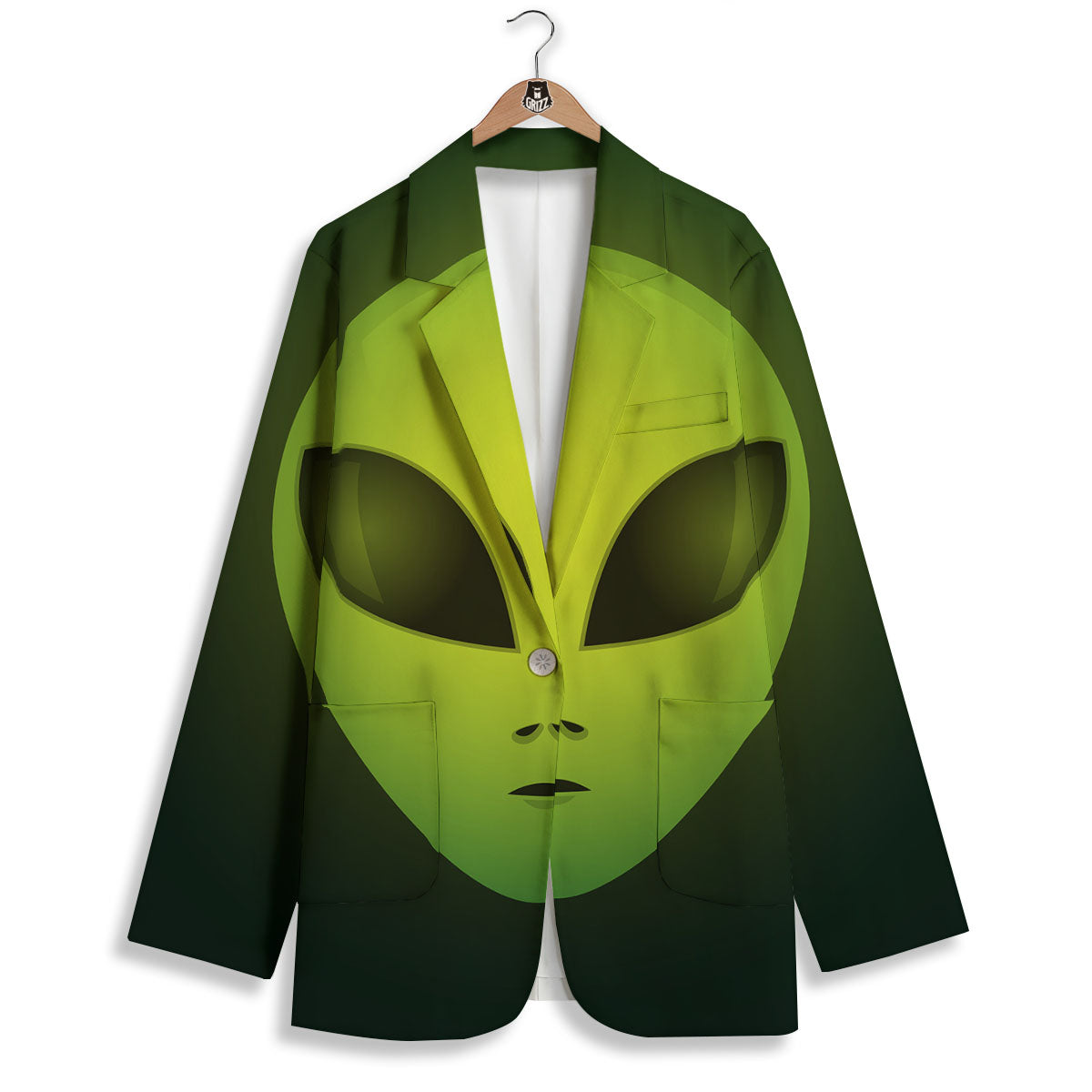 Alien Face Green Print Women's Blazer-grizzshop