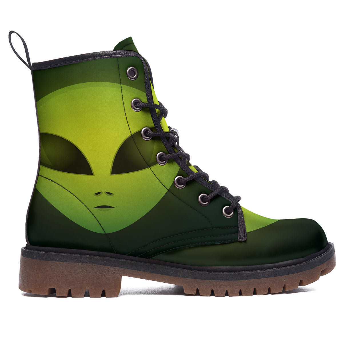 Alien Face Green Print Work Boots-grizzshop