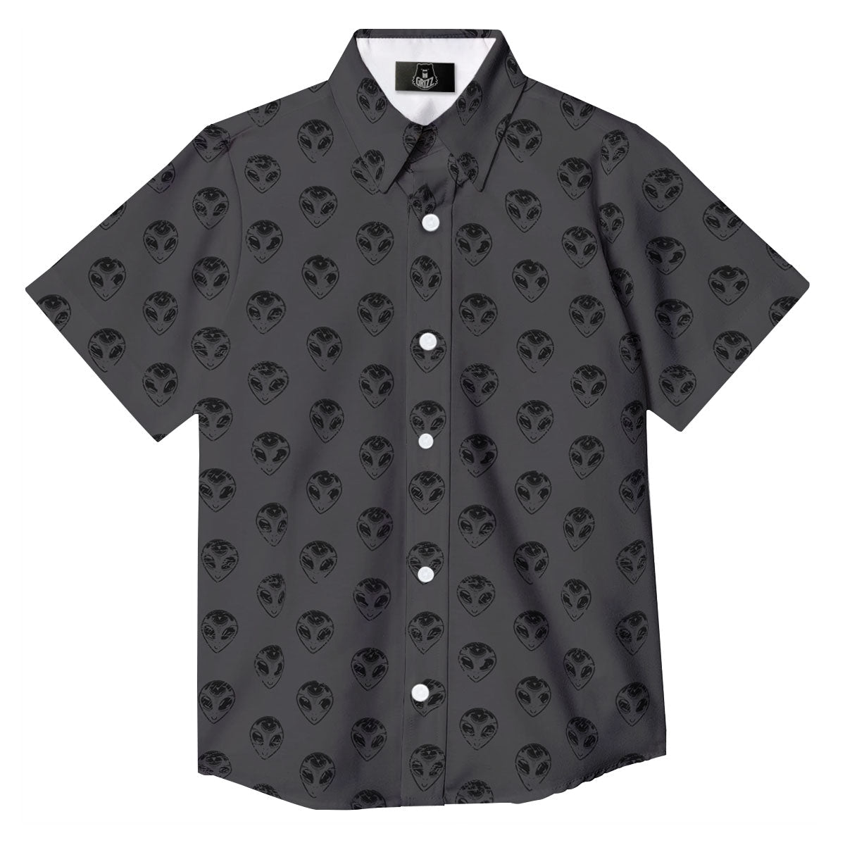 Alien Face Grey Print Pattern Button Up Shirt-grizzshop