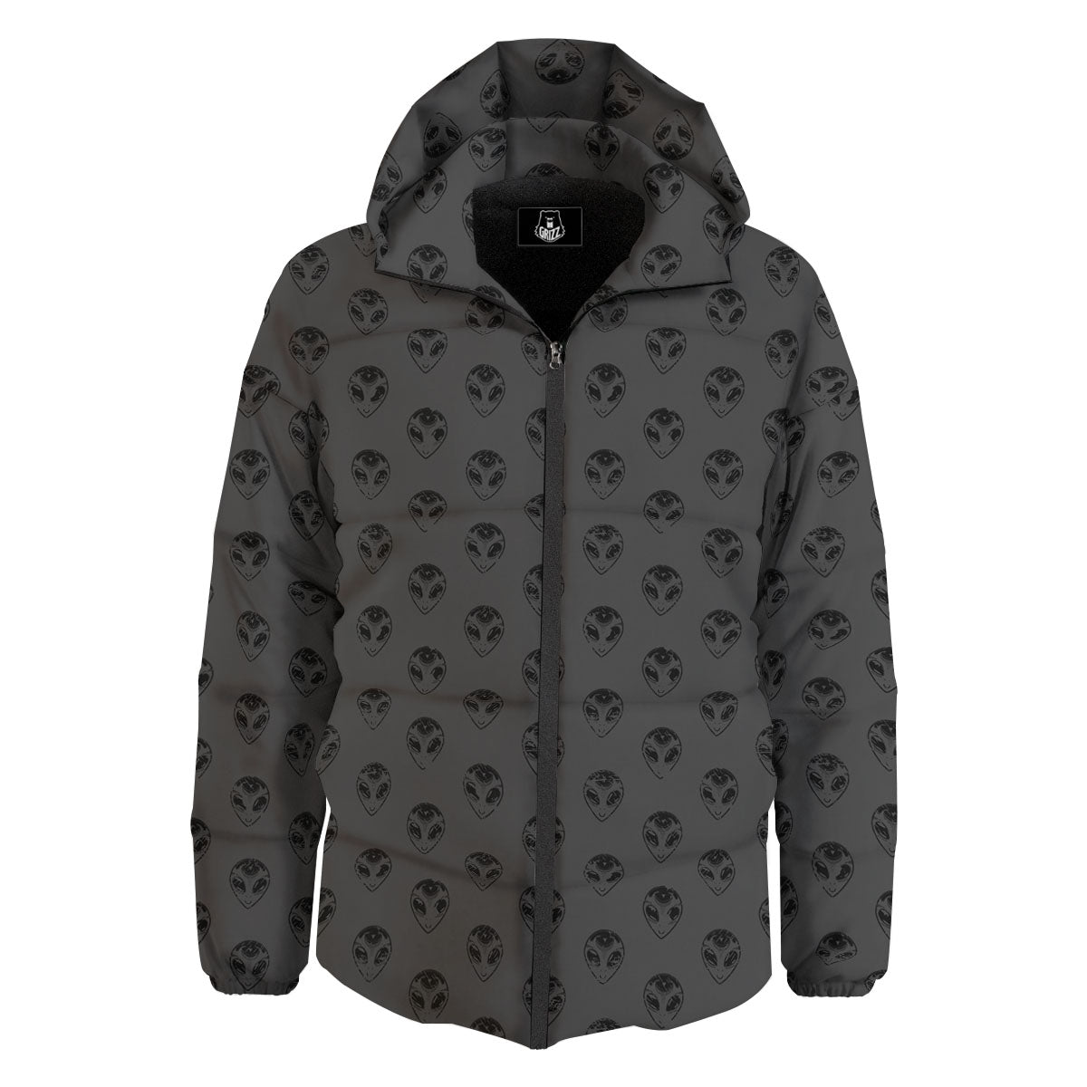 Alien Face Grey Print Pattern Down Jacket-grizzshop