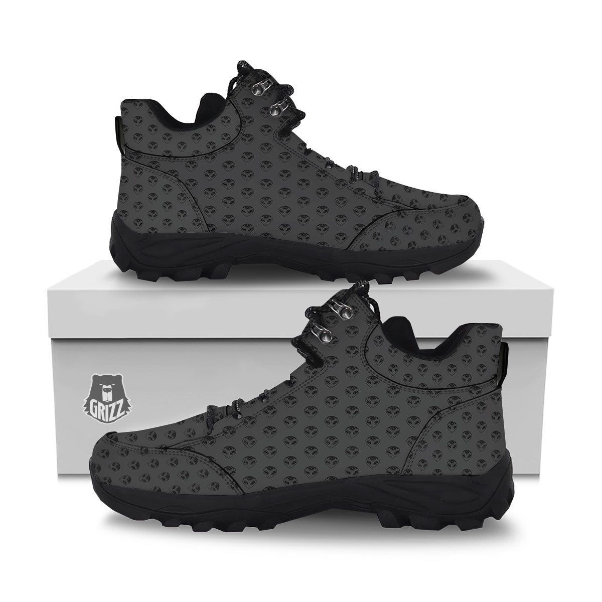Alien Face Grey Print Pattern Hiking Shoes-grizzshop