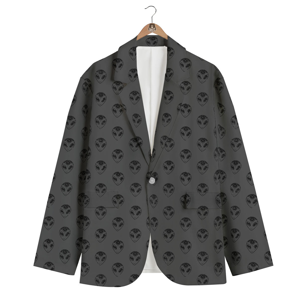 Alien Face Grey Print Pattern Men's Blazer-grizzshop