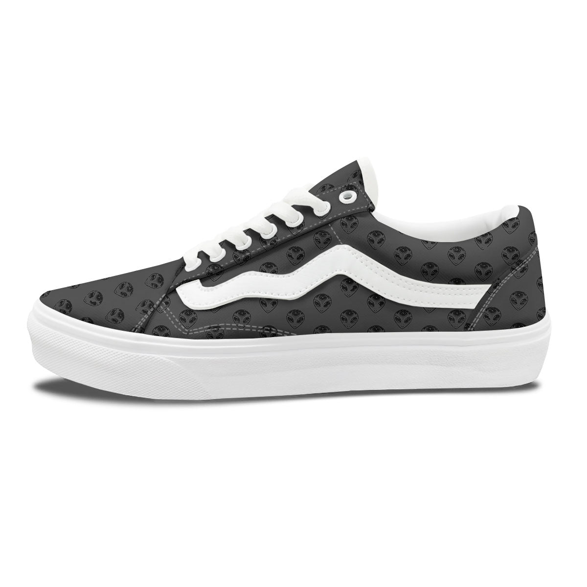 Alien Face Grey Print Pattern Skate Shoes-grizzshop