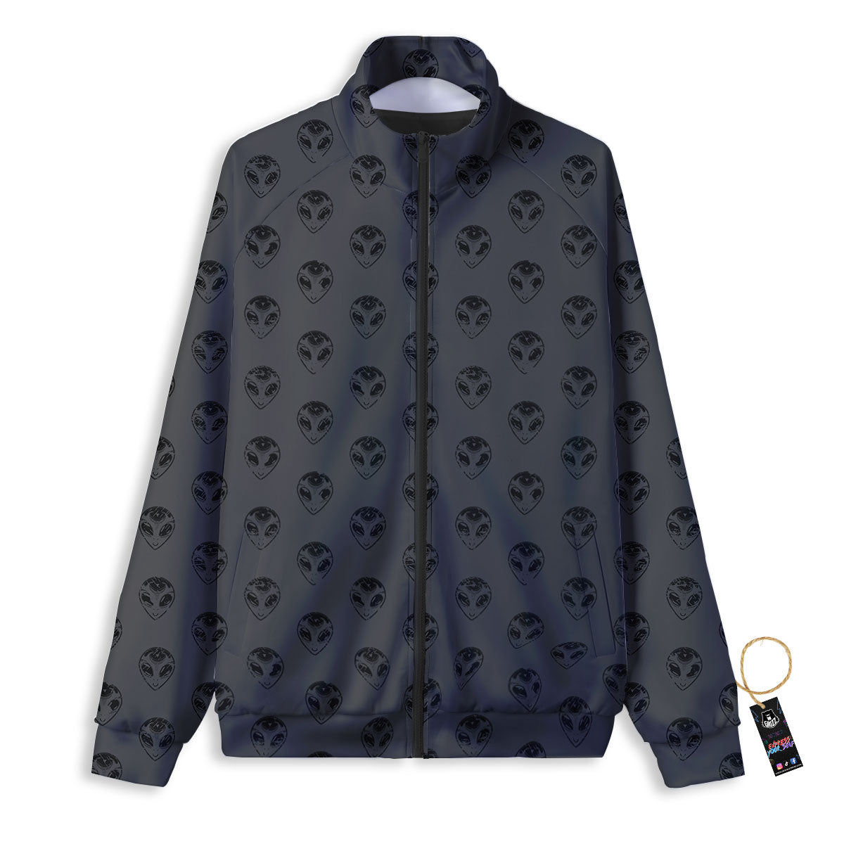 Alien Face Grey Print Pattern Track Jacket-grizzshop