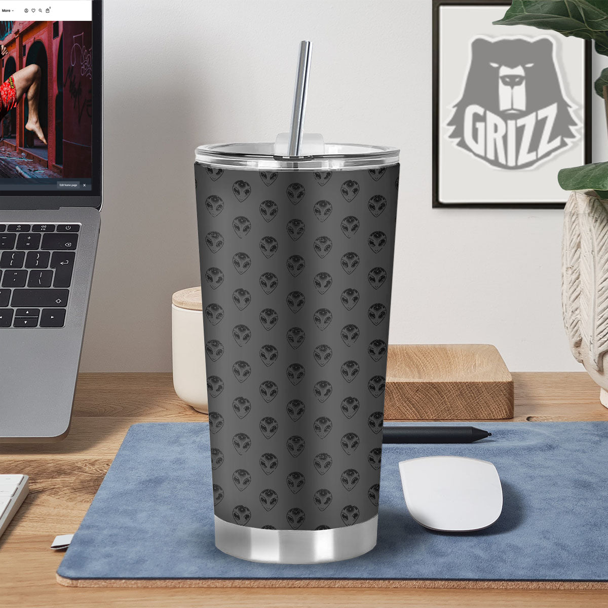 Alien Face Grey Print Pattern Tumbler-grizzshop