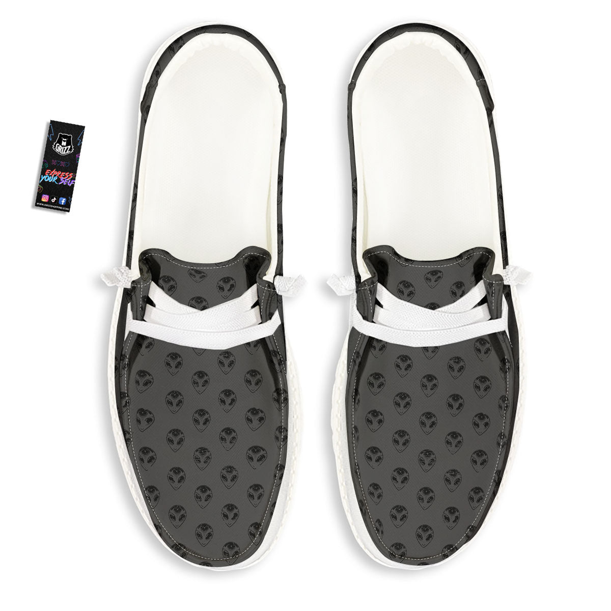 Alien Face Grey Print Pattern White Loafers-grizzshop