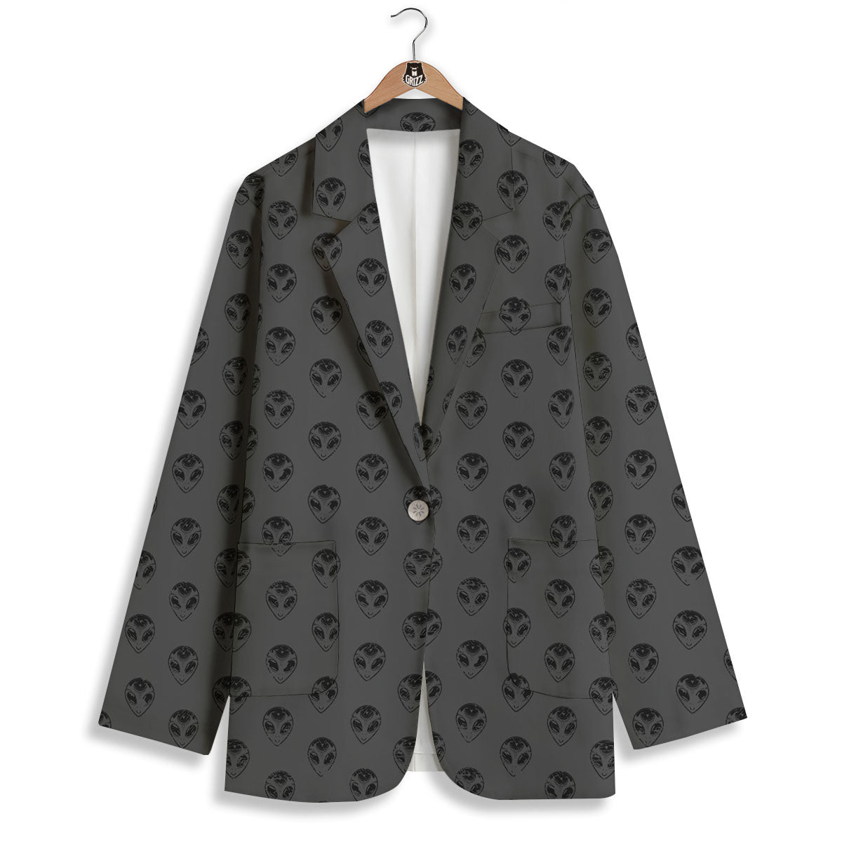 Alien Face Grey Print Pattern Women's Blazer-grizzshop