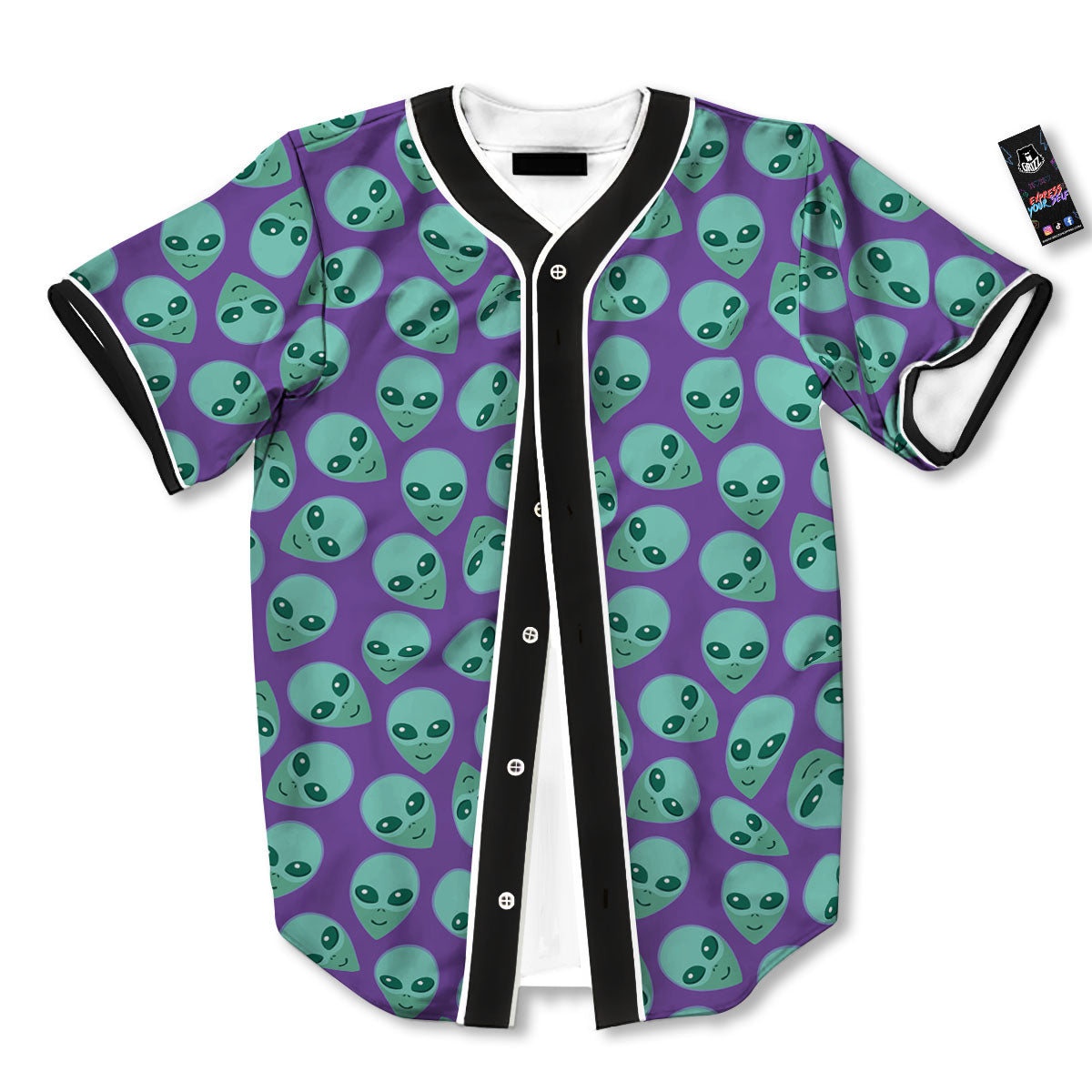 Alien Face Purple Print Pattern Baseball Jersey-grizzshop