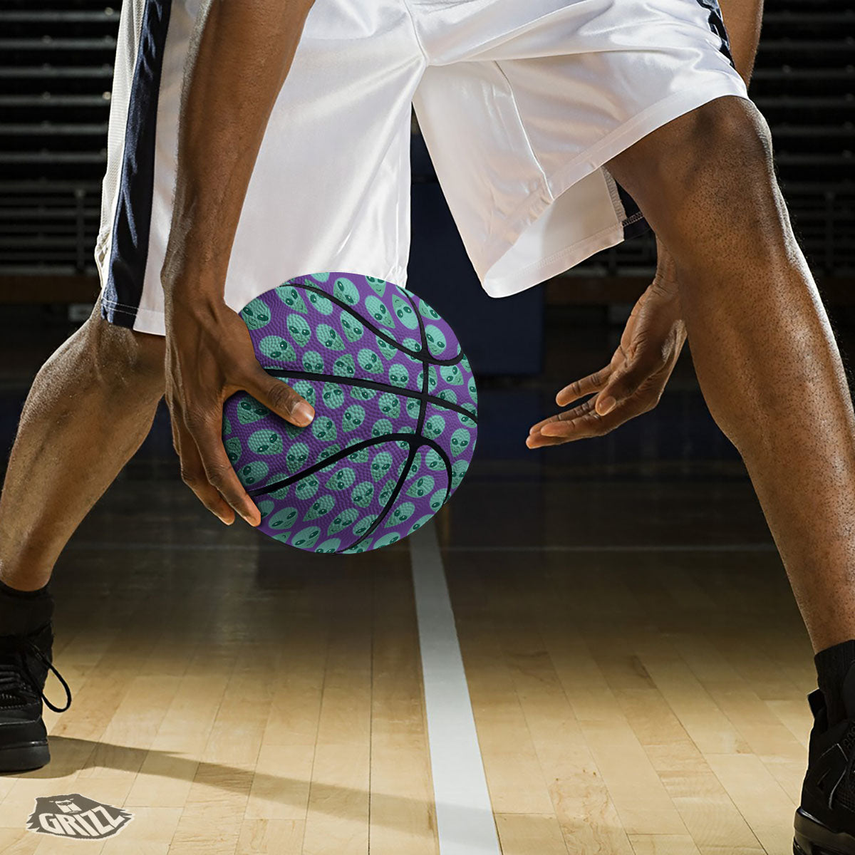 Alien Face Purple Print Pattern Basketball-grizzshop