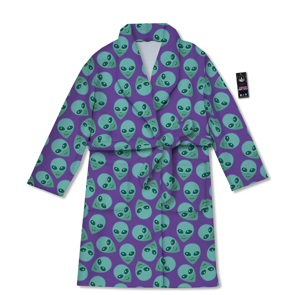 Alien Face Purple Print Pattern Bathrobe-grizzshop