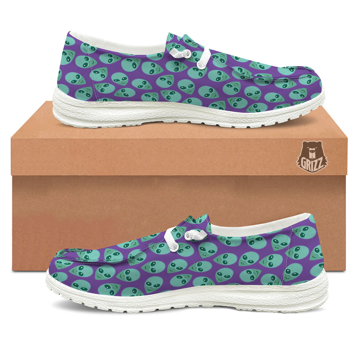 Alien Face Purple Print Pattern Black Loafers-grizzshop