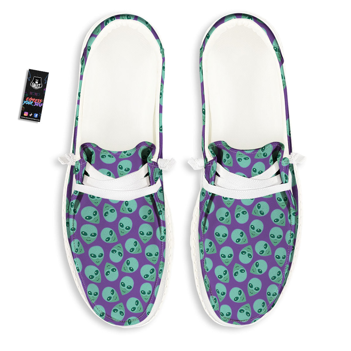 Alien Face Purple Print Pattern Black Loafers-grizzshop