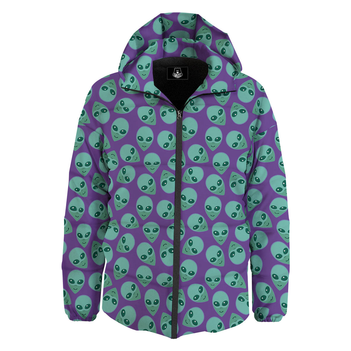 Alien Face Purple Print Pattern Down Jacket-grizzshop