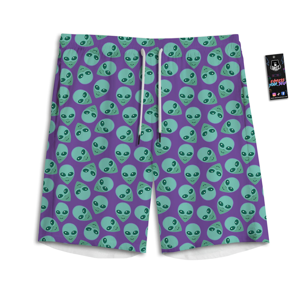 Alien Face Purple Print Pattern Men's Athletic Shorts