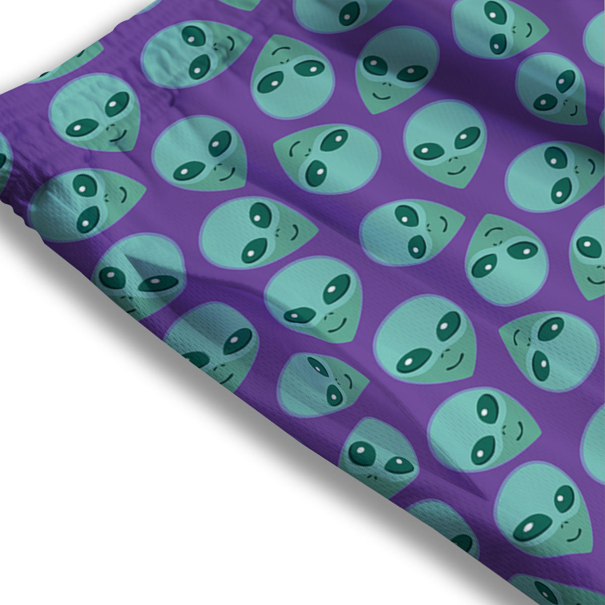 Alien Face Purple Print Pattern Mesh Shorts