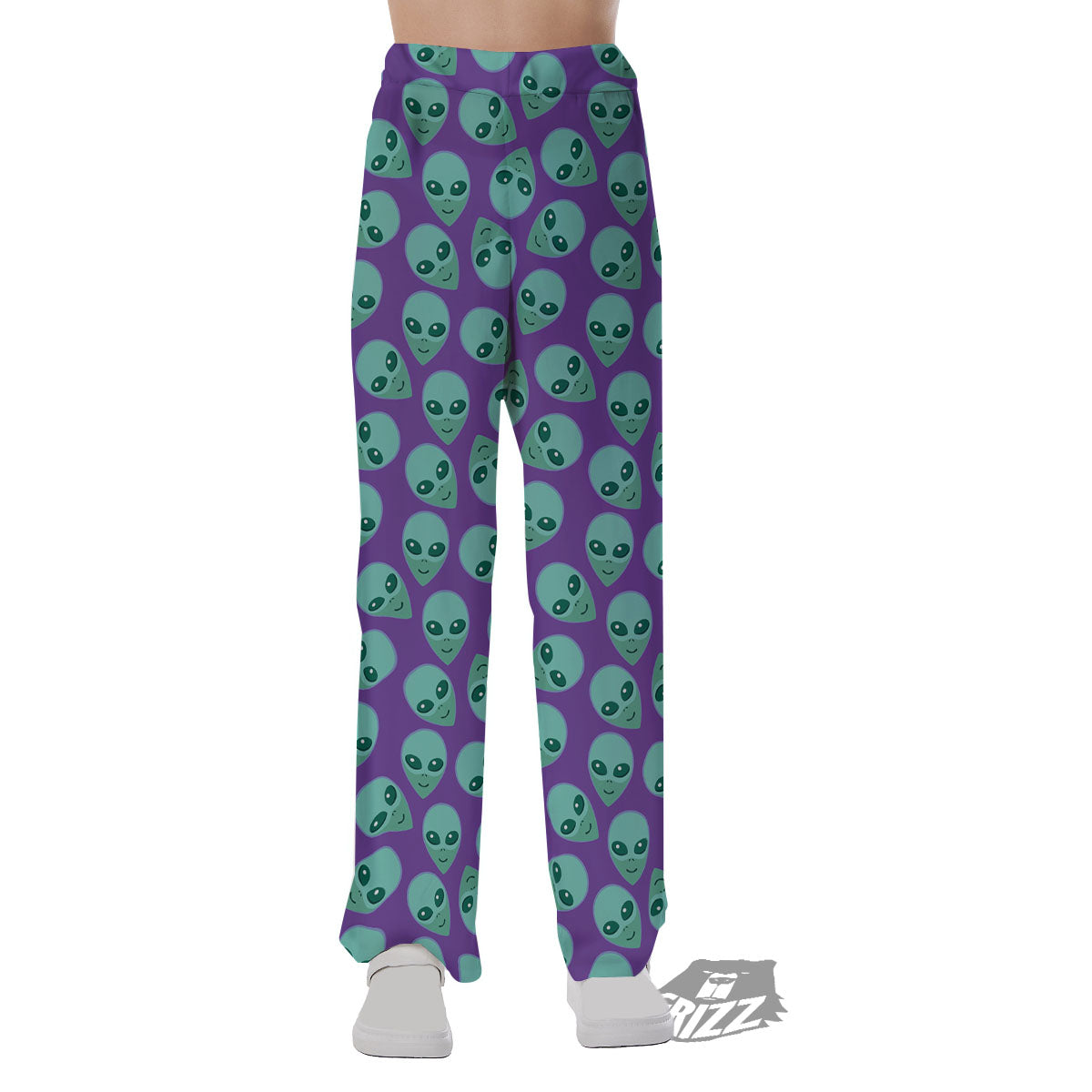 Alien Face Purple Print Pattern Pajama Pants-grizzshop
