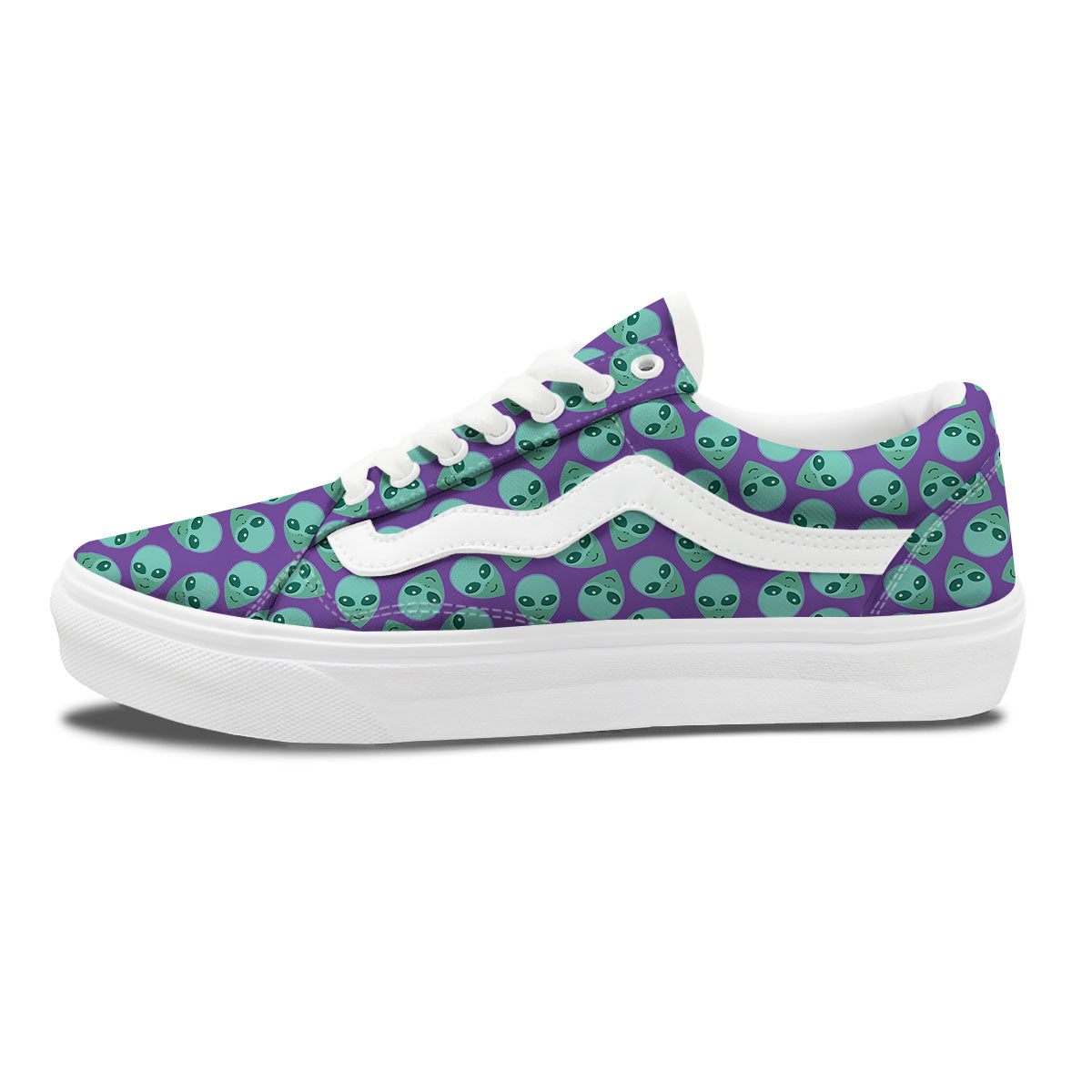 Alien Face Purple Print Pattern Skate Shoes-grizzshop