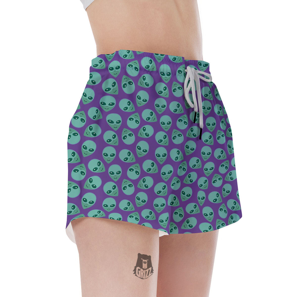 Alien Face Purple Print Pattern Women's Shorts-grizzshop