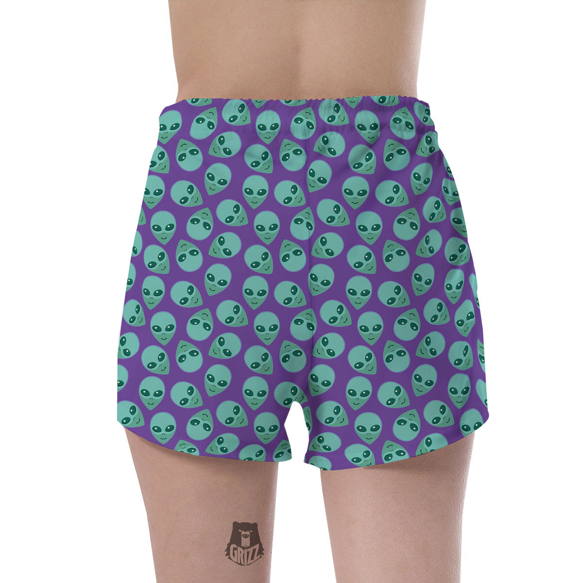 Alien Face Purple Print Pattern Women's Shorts-grizzshop