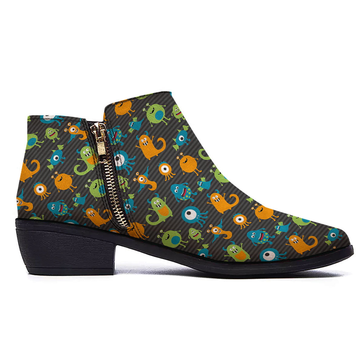 Alien Grey Striped Print Pattern Ankle Boots-grizzshop