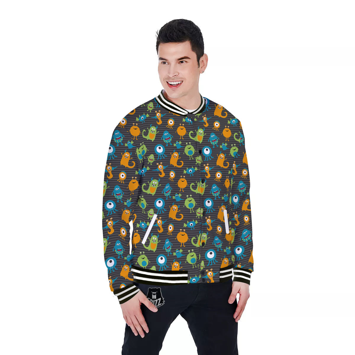 Alien Grey Striped Print Pattern Baseball Jacket-grizzshop