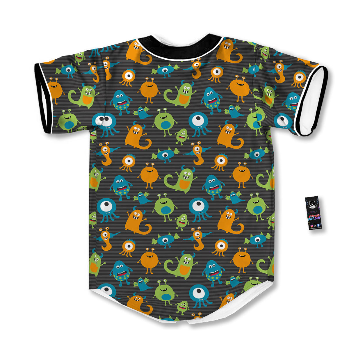 Alien Grey Striped Print Pattern Baseball Jersey-grizzshop