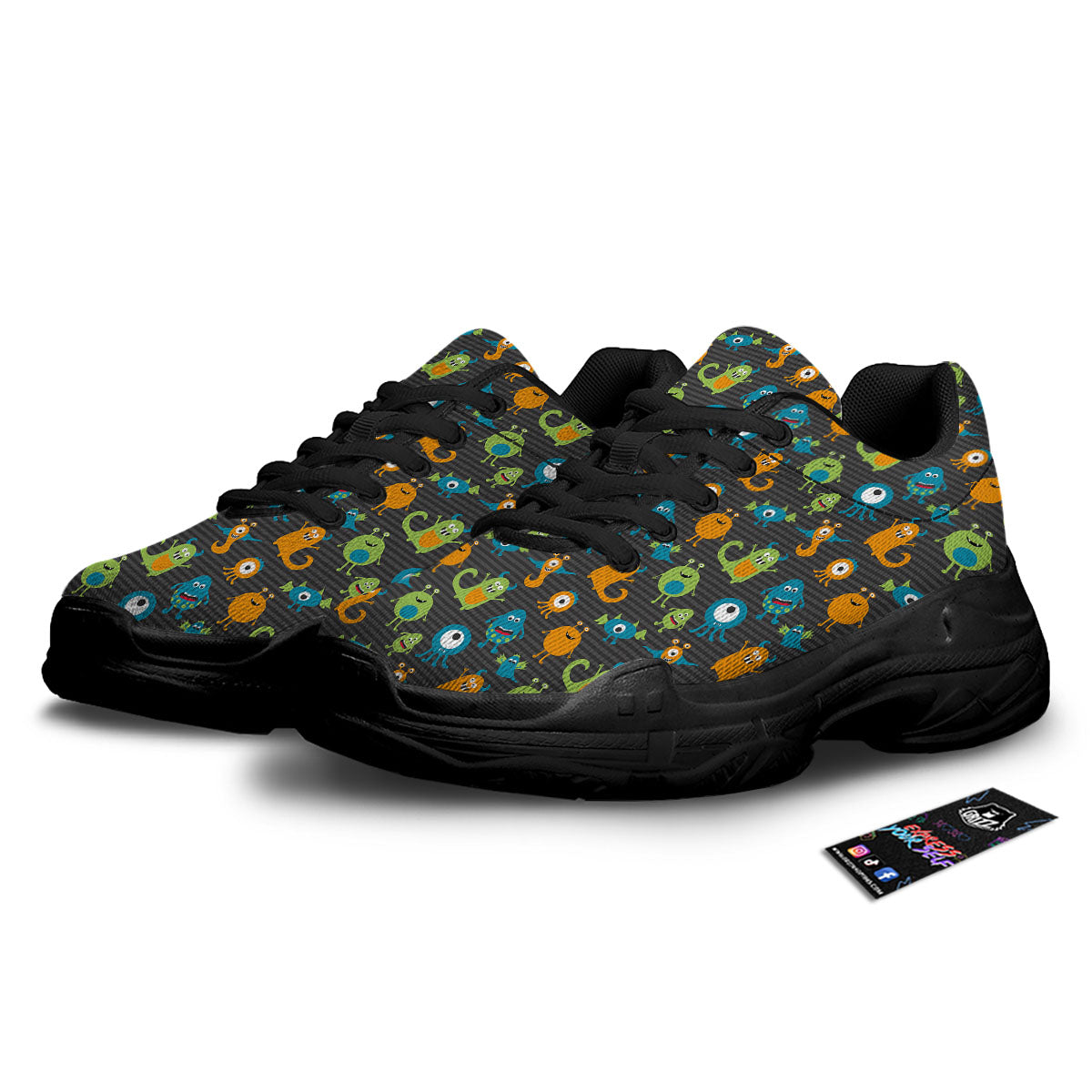 Alien Grey Striped Print Pattern Black Chunky Shoes-grizzshop