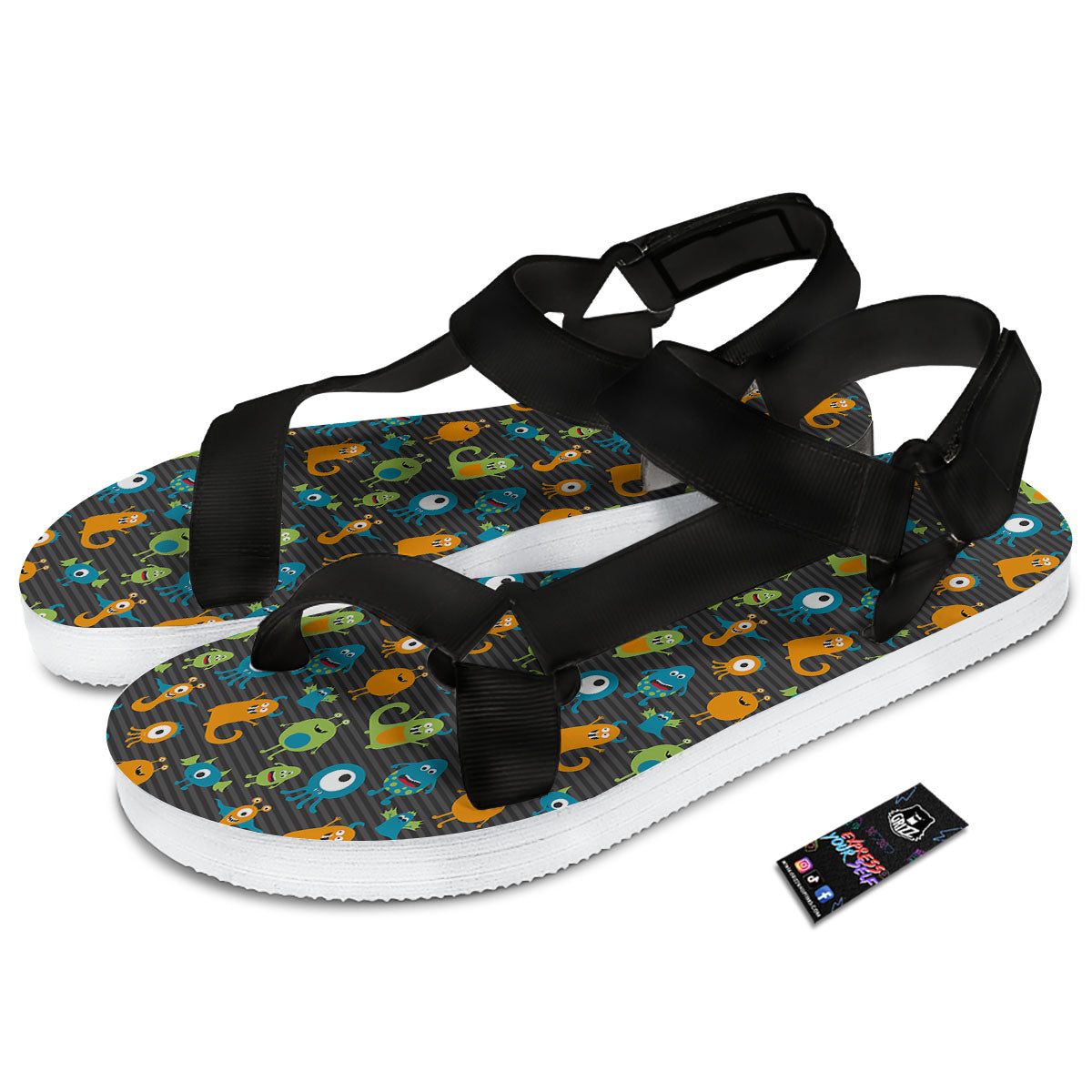 Alien Grey Striped Print Pattern Black Open Toe Sandals-grizzshop