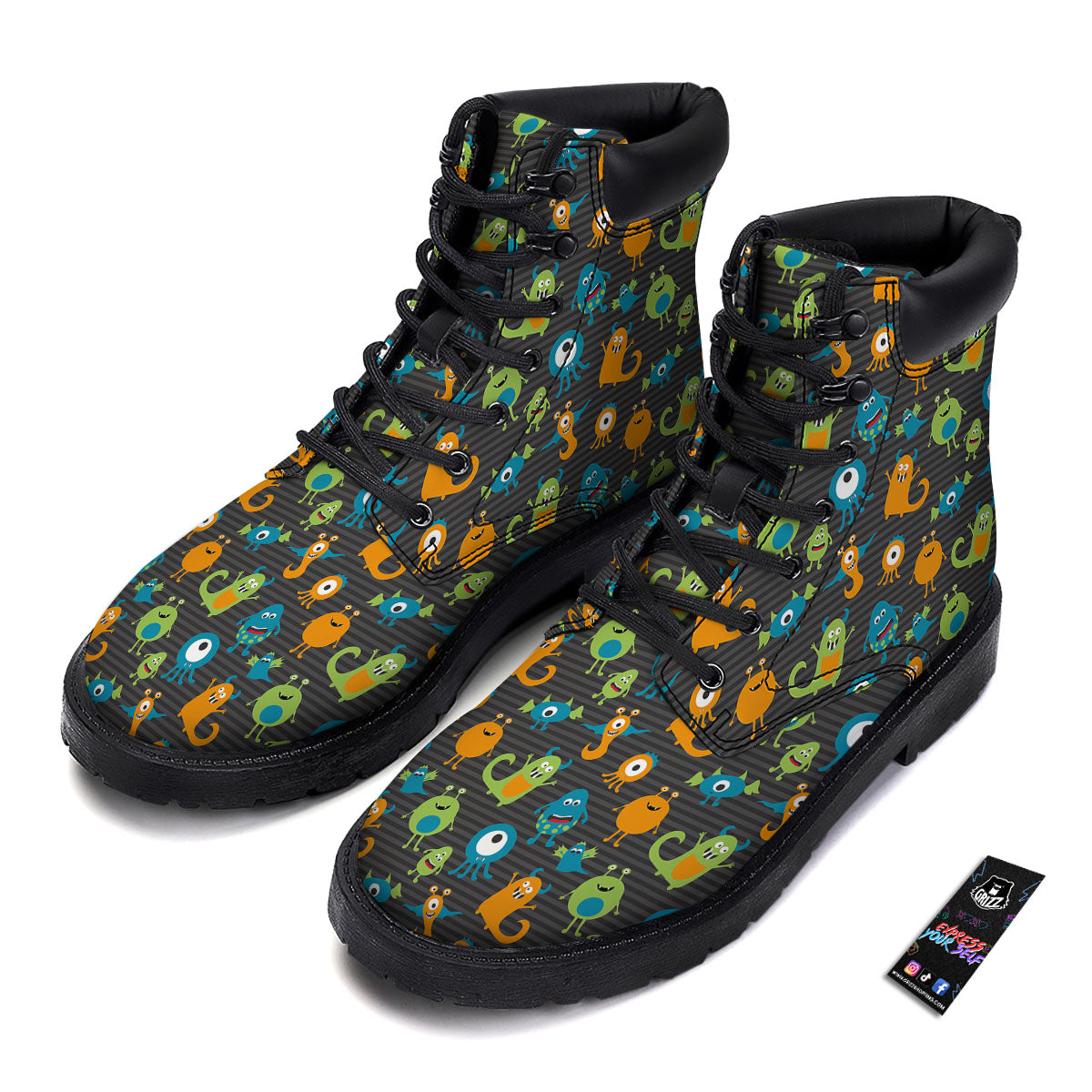 Alien Grey Striped Print Pattern Boots-grizzshop