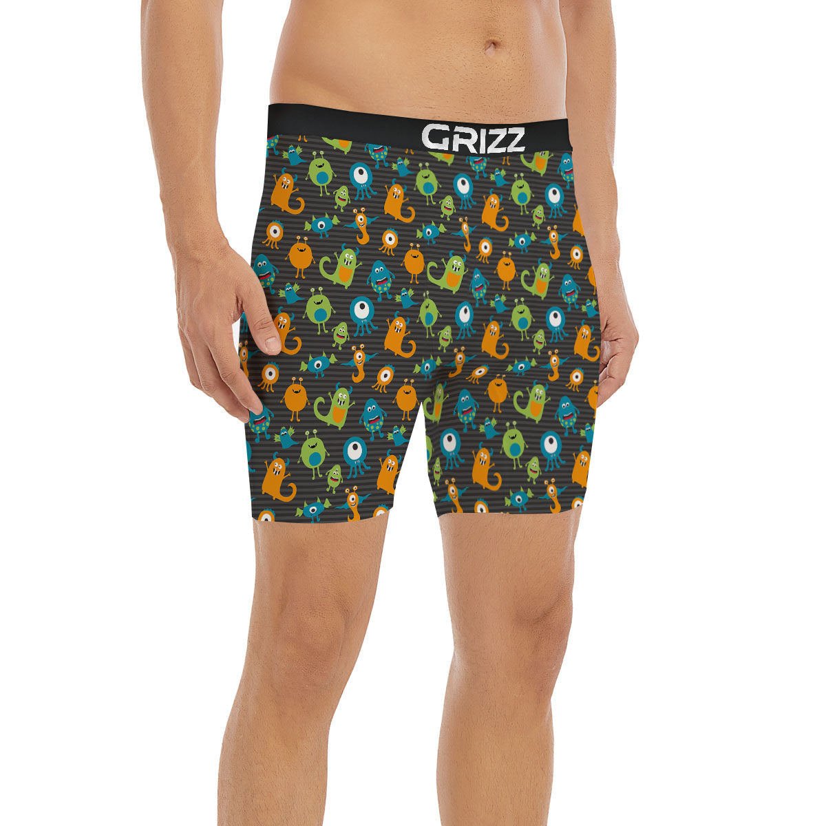 Alien Grey Striped Print Pattern Boxer Briefs-grizzshop