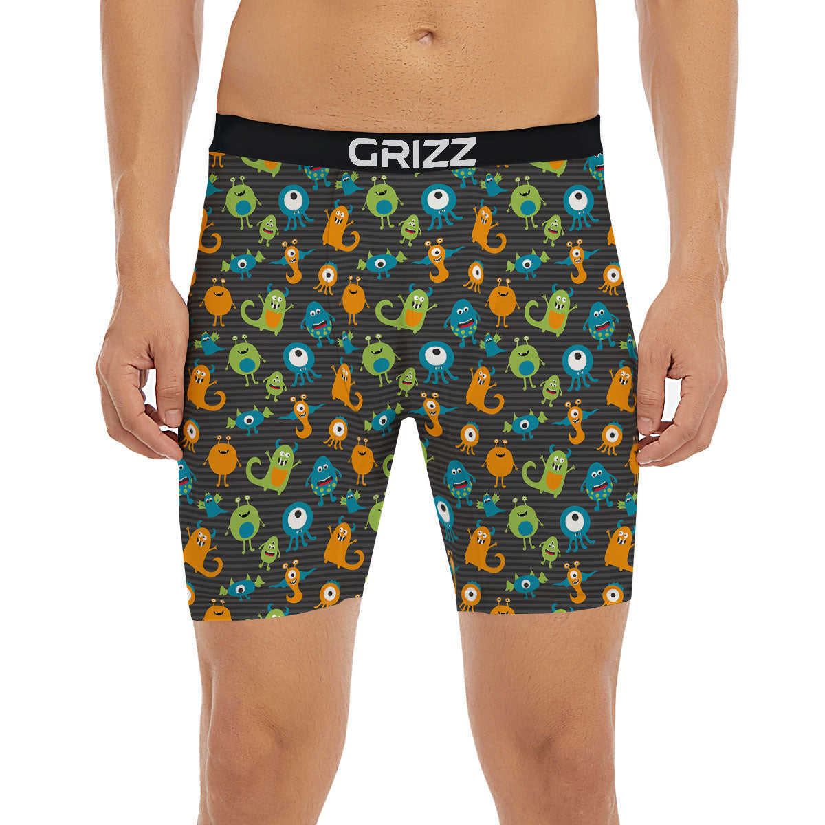 Alien Grey Striped Print Pattern Boxer Briefs-grizzshop