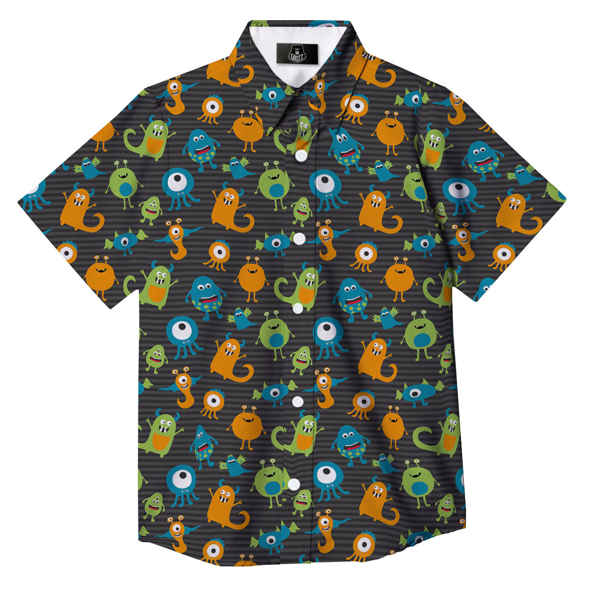 Alien Grey Striped Print Pattern Button Up Shirt-grizzshop